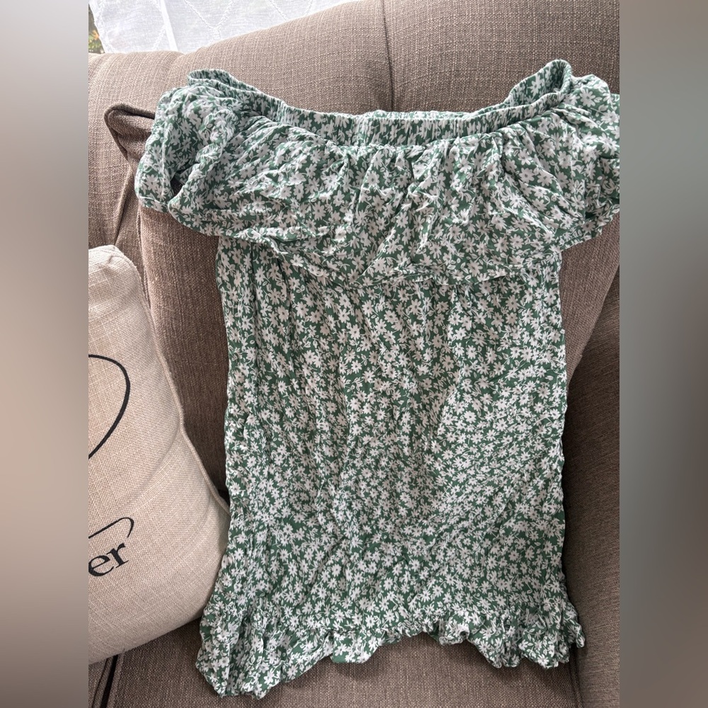 Floral Green Off-Shoulder Dress